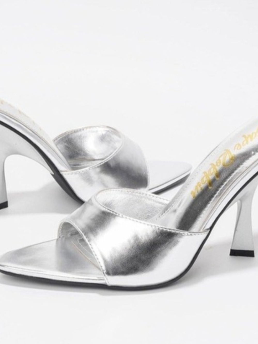 Cape Robbin Metallic Silver Square-Toe Slide Heels